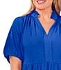 Color:Deep Royal Blue - Image 3 - Plus Size Split V-Neck Tiered Short Sleeve Dress