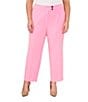 Color:Pink Begonia - Image 1 - Plus Size Tapered Straight Leg Pleat Front Ankle Crop Twill Trouser Pants