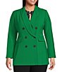Color:Lush Green - Image 4 - Plus Size Twill Double Breasted Shawl Collar Long Sleeve Blazer