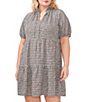 Color:Rich Black - Image 3 - Plus Size V-Neck Short Puff Sleeve Gingham Mini Babydoll Tiered Dress