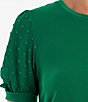 Color:Lush Green - Image 3 - Round Neck Short Puff Sleeve Mixed Media Knit Shirt