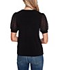 Color:Rich Black - Image 2 - Round Neck Short Puff Sleeve Mixed Media Knit Shirt