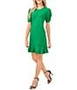 Color:Lush Green - Image 1 - Clip Dot Short Sleeve Crew Neck Knit Dress