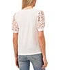Color:New Ivory - Image 2 - Short Puff Ditsy Floral Print Sleeve Crew Neck Shirt