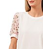 Color:New Ivory - Image 3 - Short Puff Ditsy Floral Print Sleeve Crew Neck Shirt