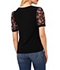 Color:Rich Black - Image 2 - Short Puff Ditsy Floral Print Sleeve Crew Neck Shirt