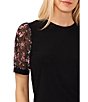 Color:Rich Black - Image 3 - Short Puff Ditsy Floral Print Sleeve Crew Neck Shirt