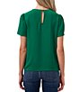 Color:Lush Green - Image 2 - Short Sleeve Pleated Front Jewel Neck Blouse
