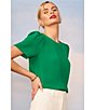 Color:Lush Green - Image 4 - Short Sleeve Pleated Front Jewel Neck Blouse