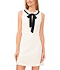 Color:Ultra White - Image 3 - Tweed Crew Neck Sleeveless Contrasting Bow A-Line Dress