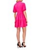 Color:Bright Rose - Image 2 - Ruffle Mock V-Neck Short Puffed Sleeve Tiered Mini Dress