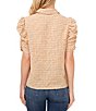 Color:Light Sand - Image 2 - Woven Gingham Print Point Collar Short Shirred Sleeve Button Front Top