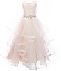 Color:Blush - Image 1 - Big Girls 7-14 Satin/Cascade Mesh Fit-And-Flare Ball Gown