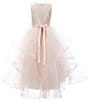 Color:Blush - Image 2 - Big Girls 7-14 Satin/Cascade Mesh Fit-And-Flare Ball Gown