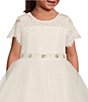 Color:Ivory - Image 3 - Little Girls 2T-6X Illusion Lace/Mesh Ballgown