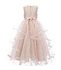 Color:Blush - Image 2 - Little Girls 2T-6X Satin/Cascade Mesh Jeweled Waist Detail Fit-And-Flare Dress