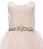 Color:Blush - Image 3 - Little Girls 2T-6X Satin/Cascade Mesh Jeweled Waist Detail Fit-And-Flare Dress