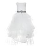 Color:Ivory - Image 1 - Little Girls 2T-6X Satin/Tulle Embellished Waist Extreme Hi-Low Dress