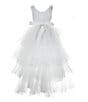 Color:Ivory - Image 2 - Little Girls 2T-6X Satin/Tulle Embellished Waist Extreme Hi-Low Dress