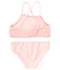 Color:Pink - Image 2 - Big Girls 7-16 Halter Crochet Bralette Two-Piece Swimsuit