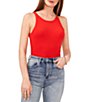 Color:Flame Scarlet - Image 1 - Cropped Racer Crew Neck Sleeveless Knit Tee