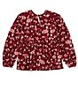 Color:Burgundy Floral - Image 2 - Little Girls 2T-6X Woven Long Sleeve Top