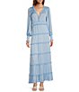 Color:Bright Blue - Image 1 - Margaux Plisse Crinkle V-Neck Long Sleeve A-Line Ruffle Dress