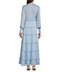 Color:Bright Blue - Image 2 - Margaux Plisse Crinkle V-Neck Long Sleeve A-Line Ruffle Dress