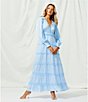 Color:Bright Blue - Image 5 - Margaux Plisse Crinkle V-Neck Long Sleeve A-Line Ruffle Dress