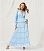 Color:Bright Blue - Image 6 - Margaux Plisse Crinkle V-Neck Long Sleeve A-Line Ruffle Dress