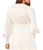 Color:Antique White - Image 4 - Plisse Satin Ruffle Deep V-Neck Long Smocked Cuff Sleeve Tiered Maxi Dress