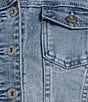 Color:Stella Blue - Image 4 - Point Collar Long Puff Shoulder Sleeve Denim Short Statement Jacket