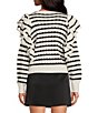 Color:Ivory - Image 2 - Striped Ruffle Detail Crew Neck Sweater