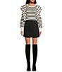 Color:Ivory - Image 3 - Striped Ruffle Detail Crew Neck Sweater