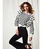Color:Ivory - Image 5 - Striped Ruffle Detail Crew Neck Sweater