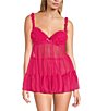 Color:Hot Pink - Image 1 - Padded Cup Tiered Tulle Ruffled Babydoll