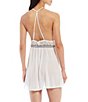 Color:Bridal White/Gray - Image 2 - Scalloped Embroidery Chiffon Soft Cup Halter Babydoll and Short Wrap Robe 2-Piece Set