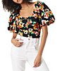 Color:Anthracite - Image 1 - Circus NY by Sam Edelman Baeley Floral Print Short Puff Sleeve Smocked Back Crop Top