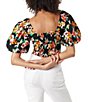 Color:Anthracite - Image 2 - Circus NY by Sam Edelman Baeley Floral Print Short Puff Sleeve Smocked Back Crop Top