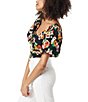 Color:Anthracite - Image 3 - Circus NY by Sam Edelman Baeley Floral Print Short Puff Sleeve Smocked Back Crop Top