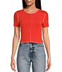 Color:Grenadine - Image 1 - Circus NY by Sam Edelman Kacey Exposed Seam Short Sleeve Crop Top