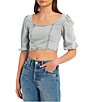 Color:Reflections - Image 1 - Circus NY by Sam Edelman Short Sleeve Smocked Back Crop Top