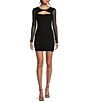 Color:Black - Image 1 - Long Mesh Sleeve Twisted Front Cut-Out Ruched Bodycon Dress