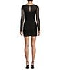 Color:Black - Image 2 - Long Mesh Sleeve Twisted Front Cut-Out Ruched Bodycon Dress
