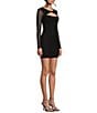 Color:Black - Image 3 - Long Mesh Sleeve Twisted Front Cut-Out Ruched Bodycon Dress