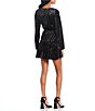 Color:Black - Image 2 - Crushed Velvet Long Sleeve Tiered Fit-And-Flare Dress