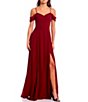 Color:Cardinal - Image 1 - Off-The-Shoulder Sweetheart Neck Side Slit Chiffon Long Dress