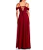 Color:Cardinal - Image 2 - Off-The-Shoulder Sweetheart Neck Side Slit Chiffon Long Dress