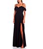 Color:Black - Image 1 - Off-The-Shoulder Sweetheart Neck Side Slit Chiffon Long Dress