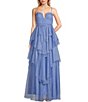 Color:Periwinkle - Image 1 - Plunge Neck Spaghetti Strap Bra Cup Tiered Dress